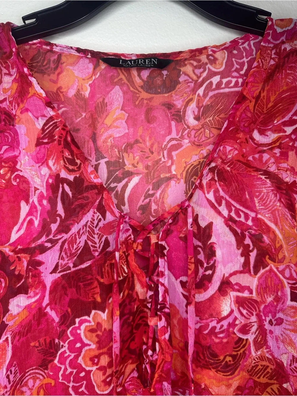 Lauren Ralph Lauren Women’s Floral Pink and Orange Sheer Beach Cover Up OS